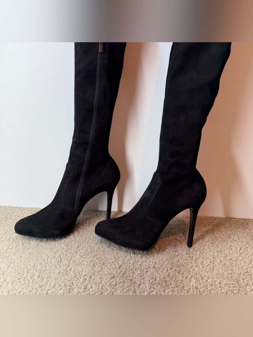 Le Silla Black Suede Over-the-Knee Thigh-High Boots Pointed Toe Size EU39